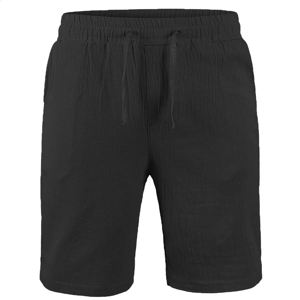 Cotton linen shorts mens five point sports breathable simple pants summer thin casual solid color elastic 240819
