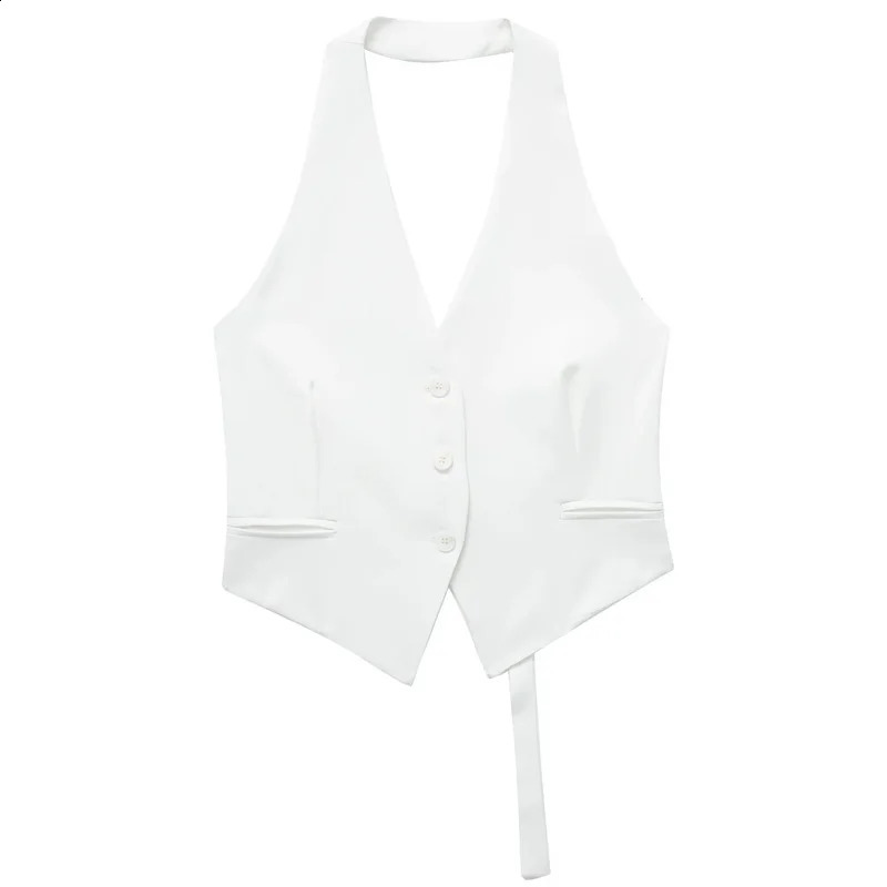 TRAF camisole formal womens vest shoulder backless black and white short sleeved casual sleeveless 240819