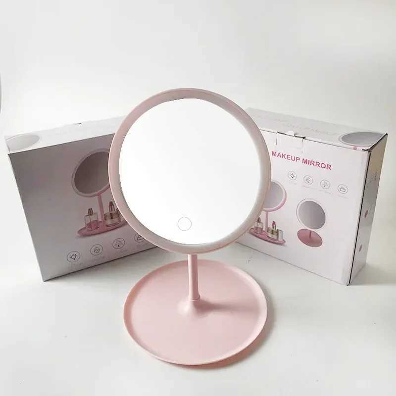 New Makeup Mirror with Led Light USB Mirrors Portable Desk Vanity Mirror Touch Screen Adjustable Tricolor HD Light Natural Light Y240819