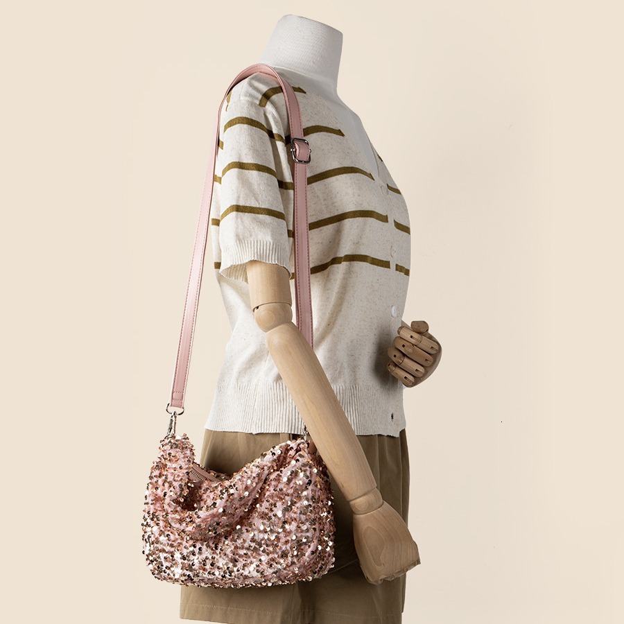 Fashion colored sequin crossbody bag for women in summer, blingbling shoulder bag, niche personality drawstring handbag
