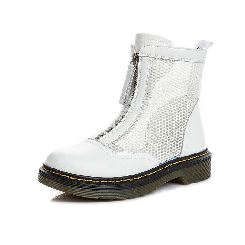 Ddmysports Genuine Leather Martin Summer New Casual Versatile Front Zipper Breathable Mesh Boots For Women S Thick Soles And Mid Length Shoes OUTDOOR