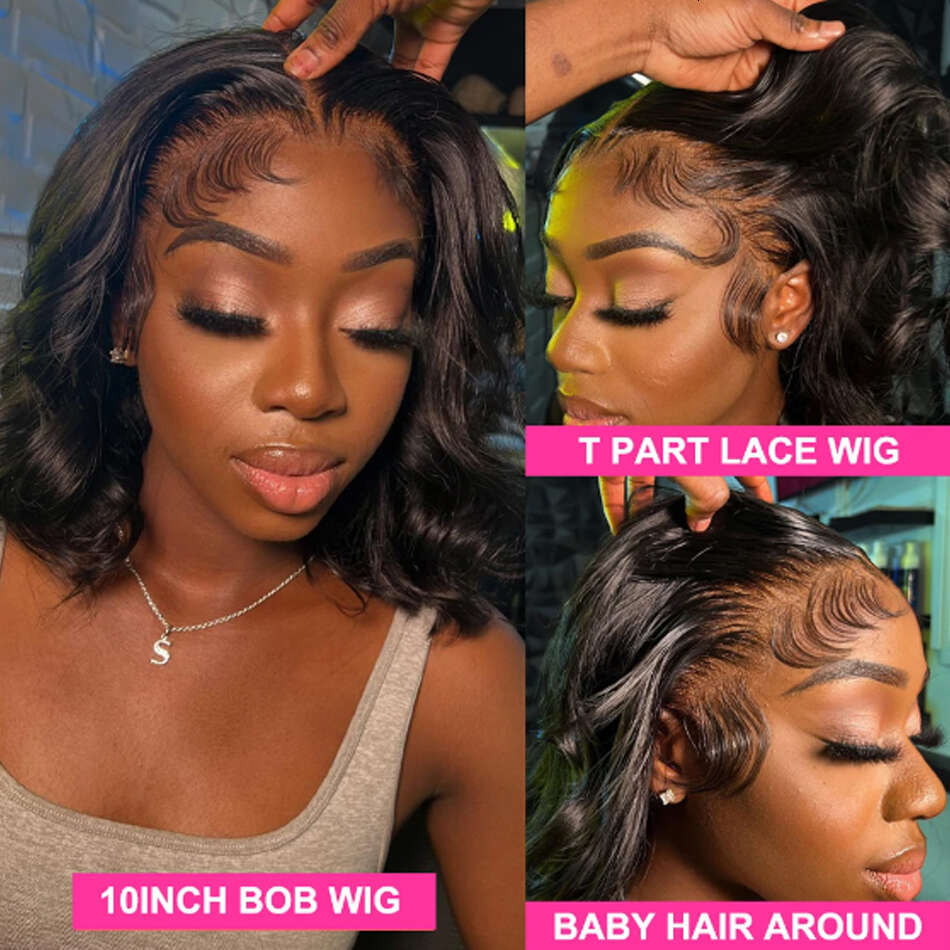 Glueless Bob Wig 13X4 Peruvian Body Wave Front Natural Color Preplucked Human Hair Lace Wigs For Black Women