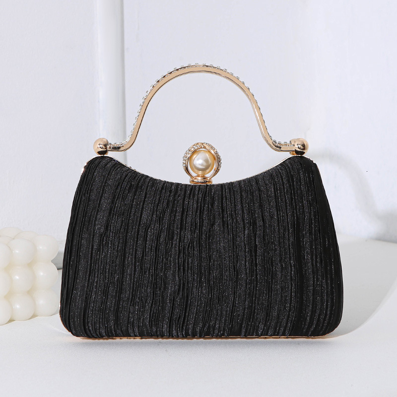 New high-end pearl dinner bag, women's handbag, socialite style formal dress, banquet pleated diamond inlaid handbag