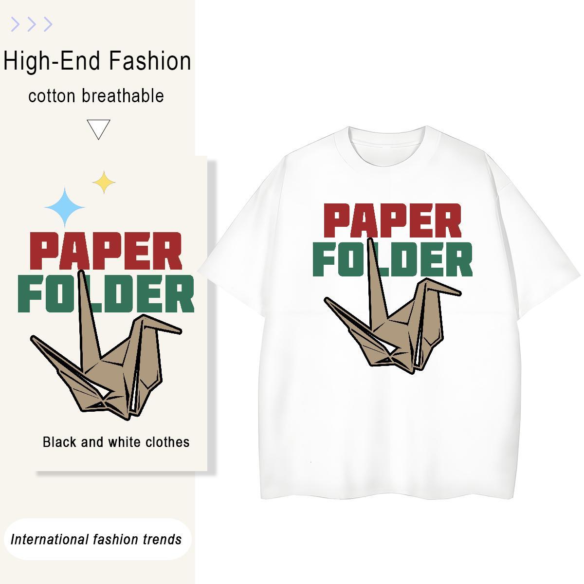 Comfortable origami crane 230g 100% Cotton Men Tops Tees Sport Crew Neck Breathable Man T Shirts New Oversized Polos