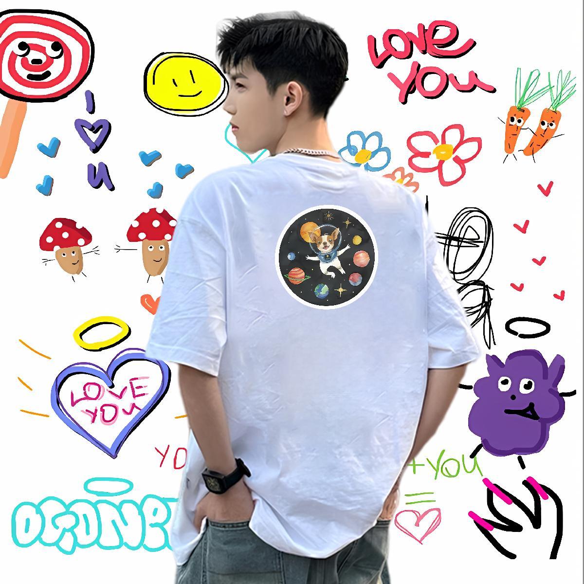 Classic Casual Men Tees dog Sport 230g Cotton Top Tees Breathable Crew Neck Free Shipping T-Shirts for Men DIY Anime