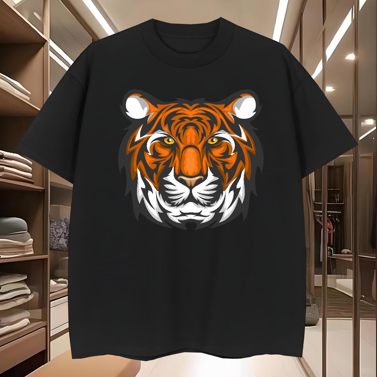 Fashion Men Tshirts tiger Sports Casual 100% Cotton 230g Tees Shirts Breathable Crew Neck Classic T-Shirts Cartoon Printing L-4XL