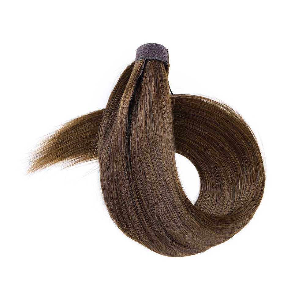 Ponytail In Hair Extensions Brown 100% Human Hair Ponytail In Human Hair Extensions For Women Magic Wrap Around 14-22 inches W240817