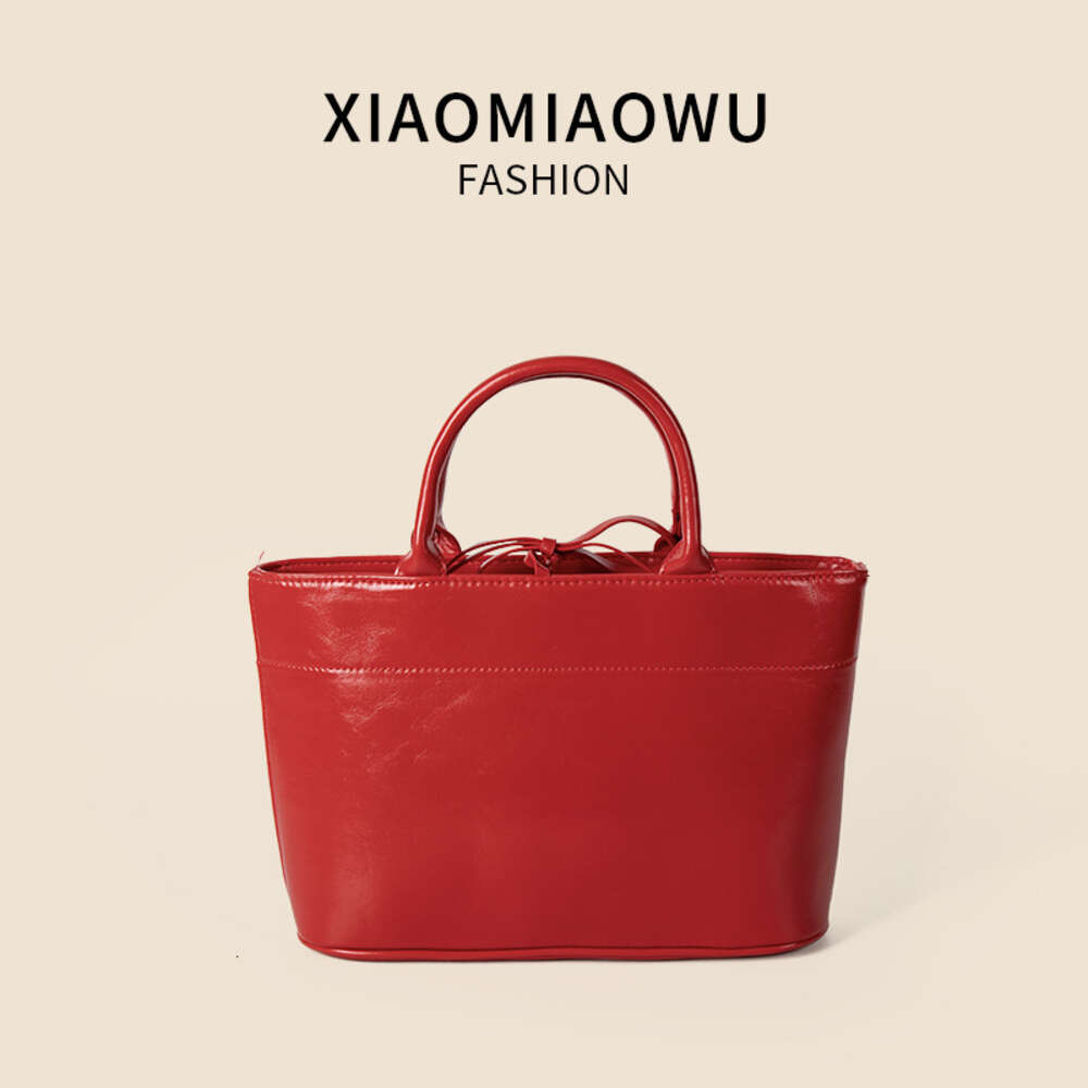Summer Korean version vegetable basket handbag, simple solid color, open mouth bucket bag, high-end, exquisite, niche commuting bag
