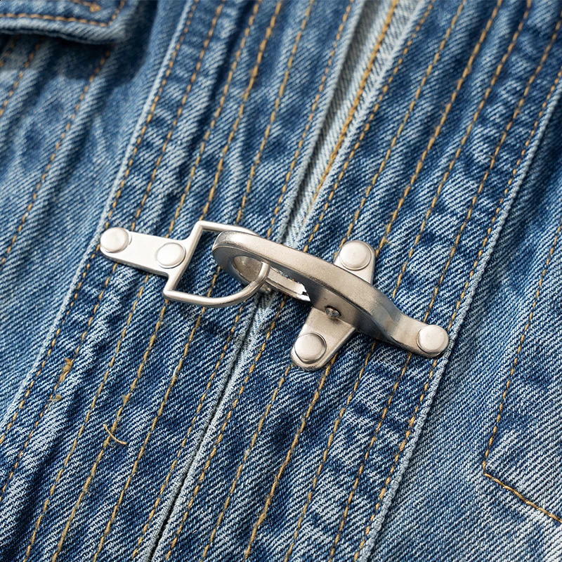 Men Metal Airplane Buckle Loose Casual Japanese Streetwear Fashion Vintage Denim Cargo Kimono Jacket Women Jeans Coat Outerwear 240819