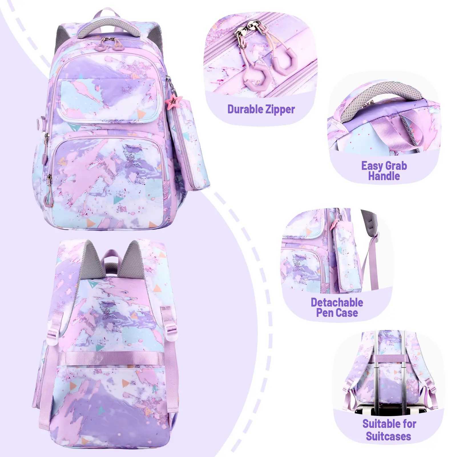 NEW School Backpack for Girls Teens Kids Elementary School 3 Pieces Lightweight Backpack with Lunch Bag and Pencil Case Y240820