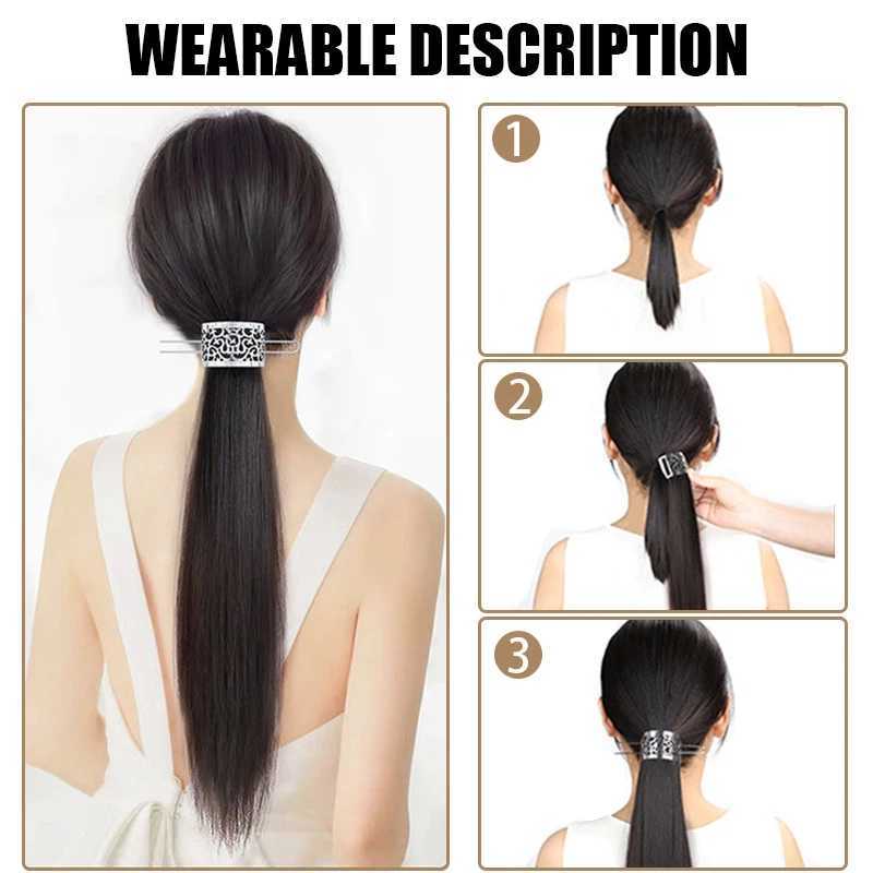 Synthetic ponytail for women Chinese silver hollow long hair straight ponytail W240817