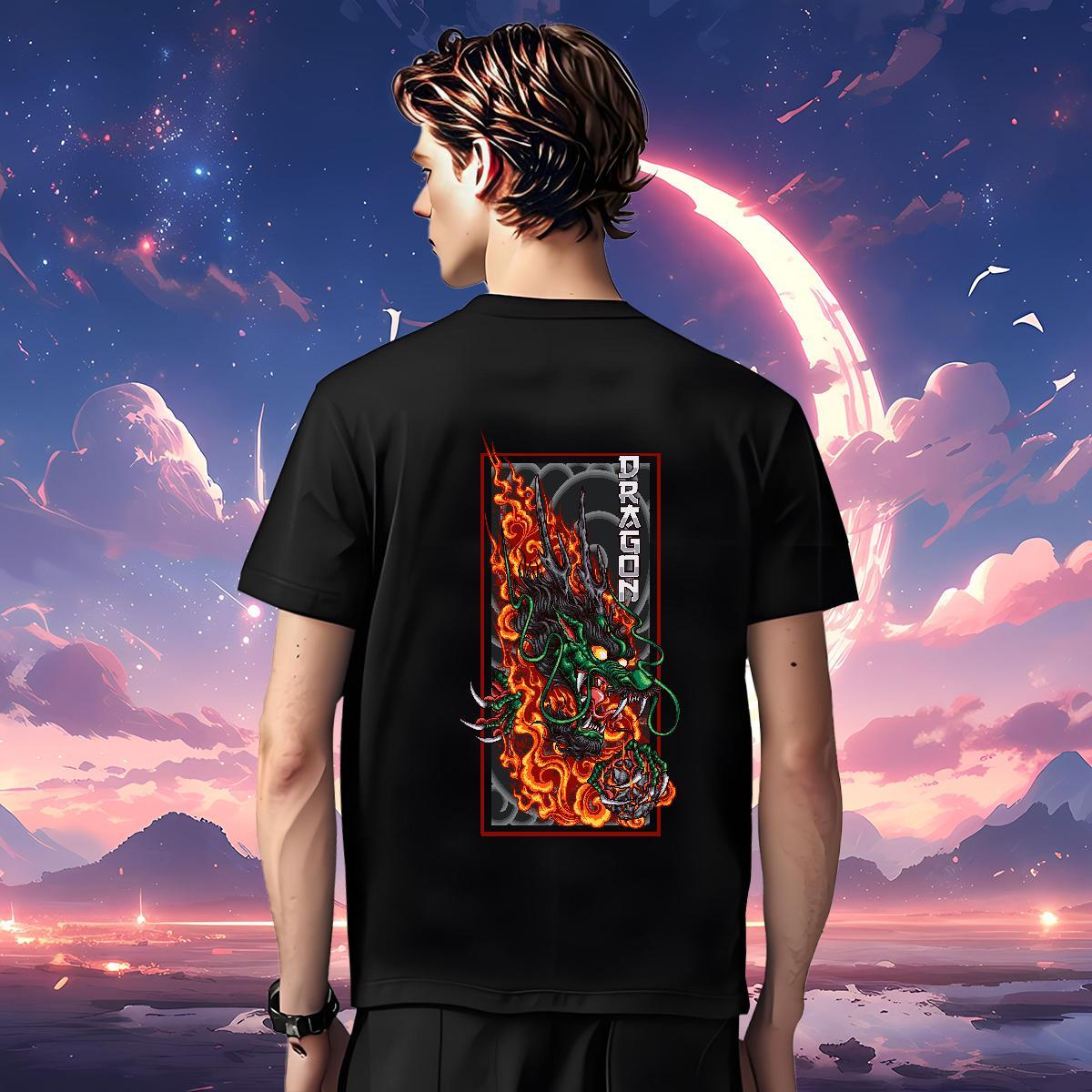 T shirt 230g 100% Cotton fire Summer Casual Breathable Short Sleeve Skull Men Clothes T-Shirt 2024 High Quality Top Tees