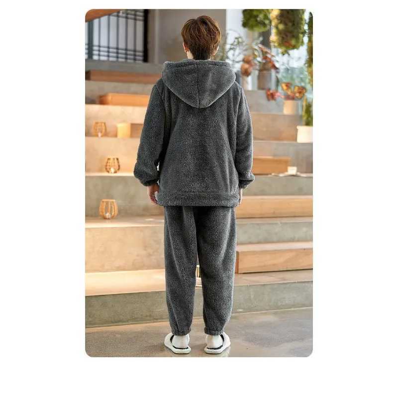 Mens Pajama Set Winter Coral Velvet Mat Pajama Cartoon Plus Size Mens Flannel Home Service Set Young Student Casual WearW240719