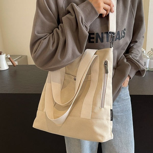 ISN design multi pocket commuting thick canvas student leisure tote bag, tutoring bag