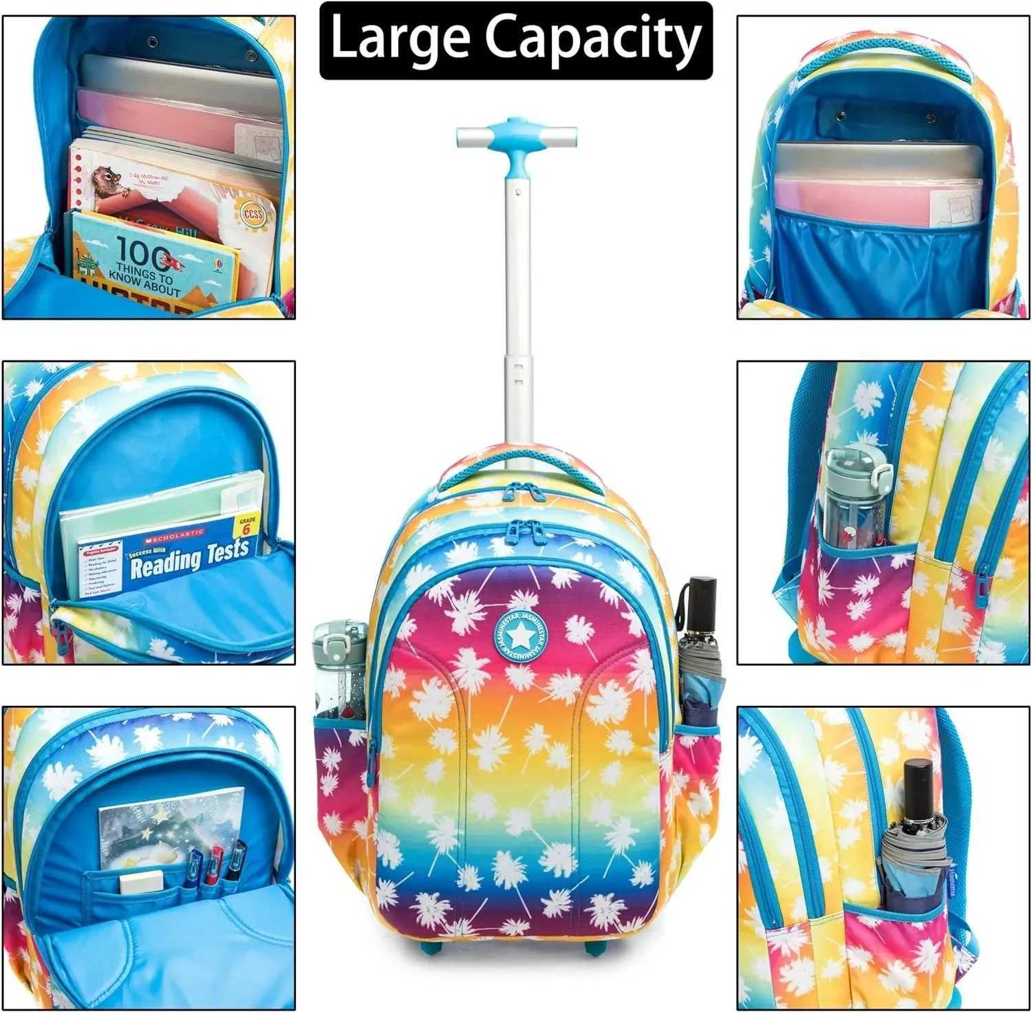 Childrens Wheeled Backpack Kids Bag Set with Food Bag School Backpack Girl with Wheels Rolling Backpack with School Wheels Y240820