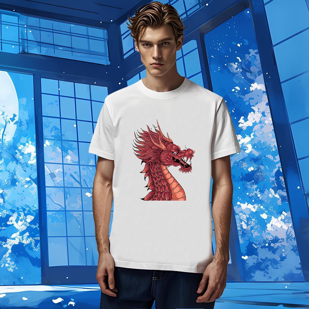 T Shirt For Man 100% Cotton 230g dragon head Casual Beach O-Neck Short Sleeve Asian Size Tshirt for Man Woman Fashion New High Quality Wear