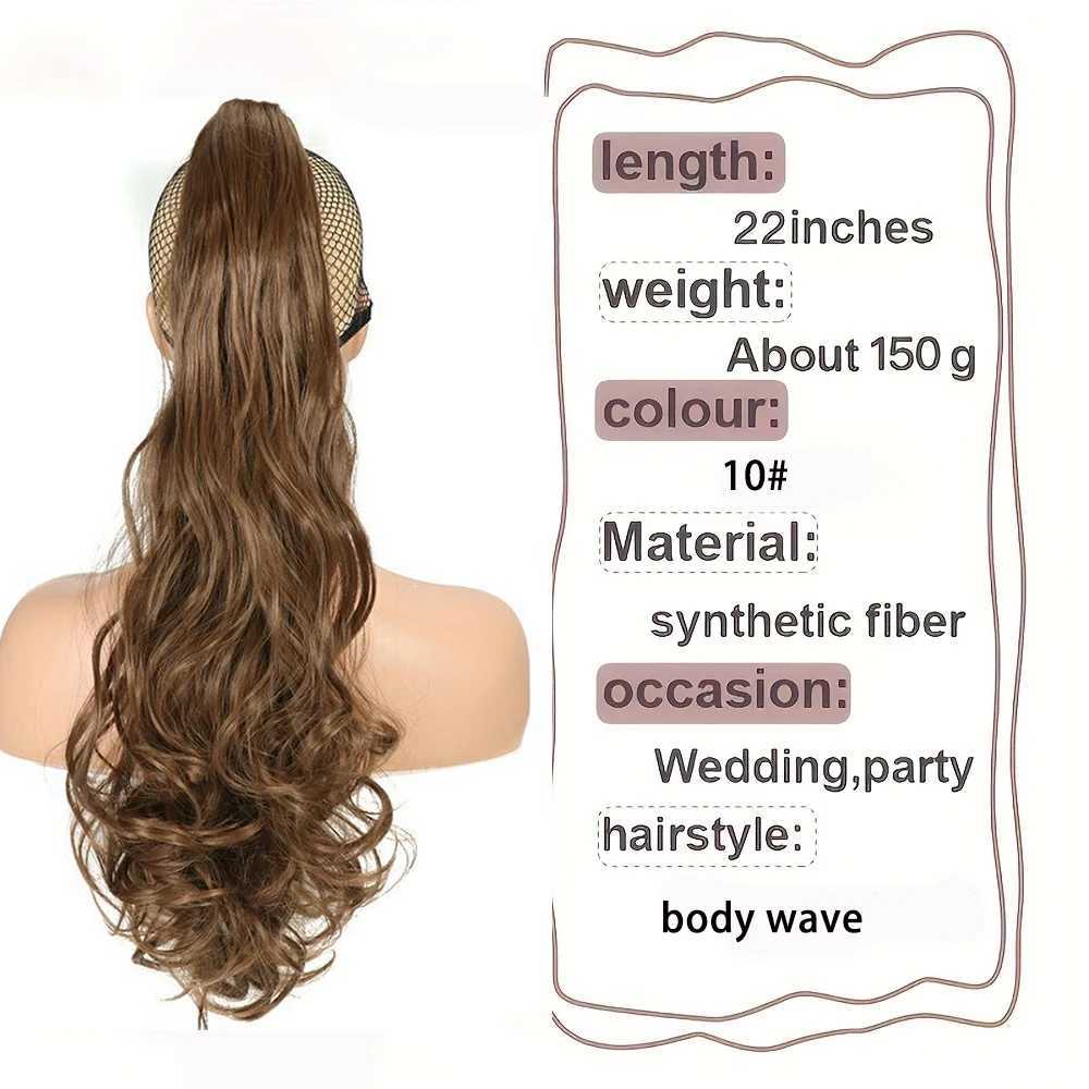 Body Wave Claw Clip Ponytail Synthetic Hair Extension Wig Curl 22 inch Long Hair Fake Braid Add Volume Female Daily Use W240817