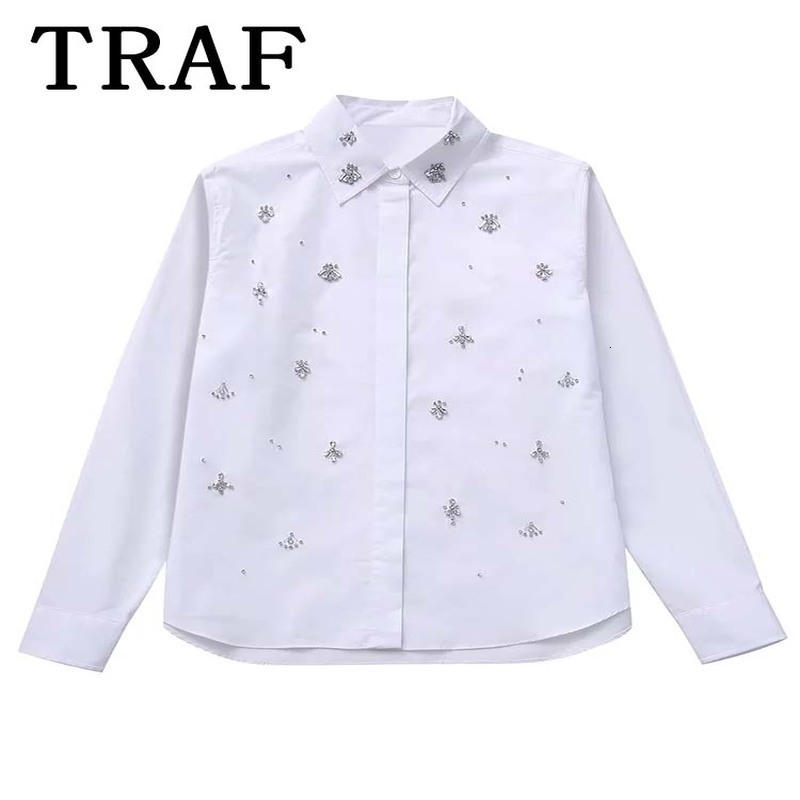 TRAF Spring Womens Fashionable and Elegant White Shirt Flip Collar Hollow Ultra Thin Casual Street Clothing Strapless Office Women w240819
