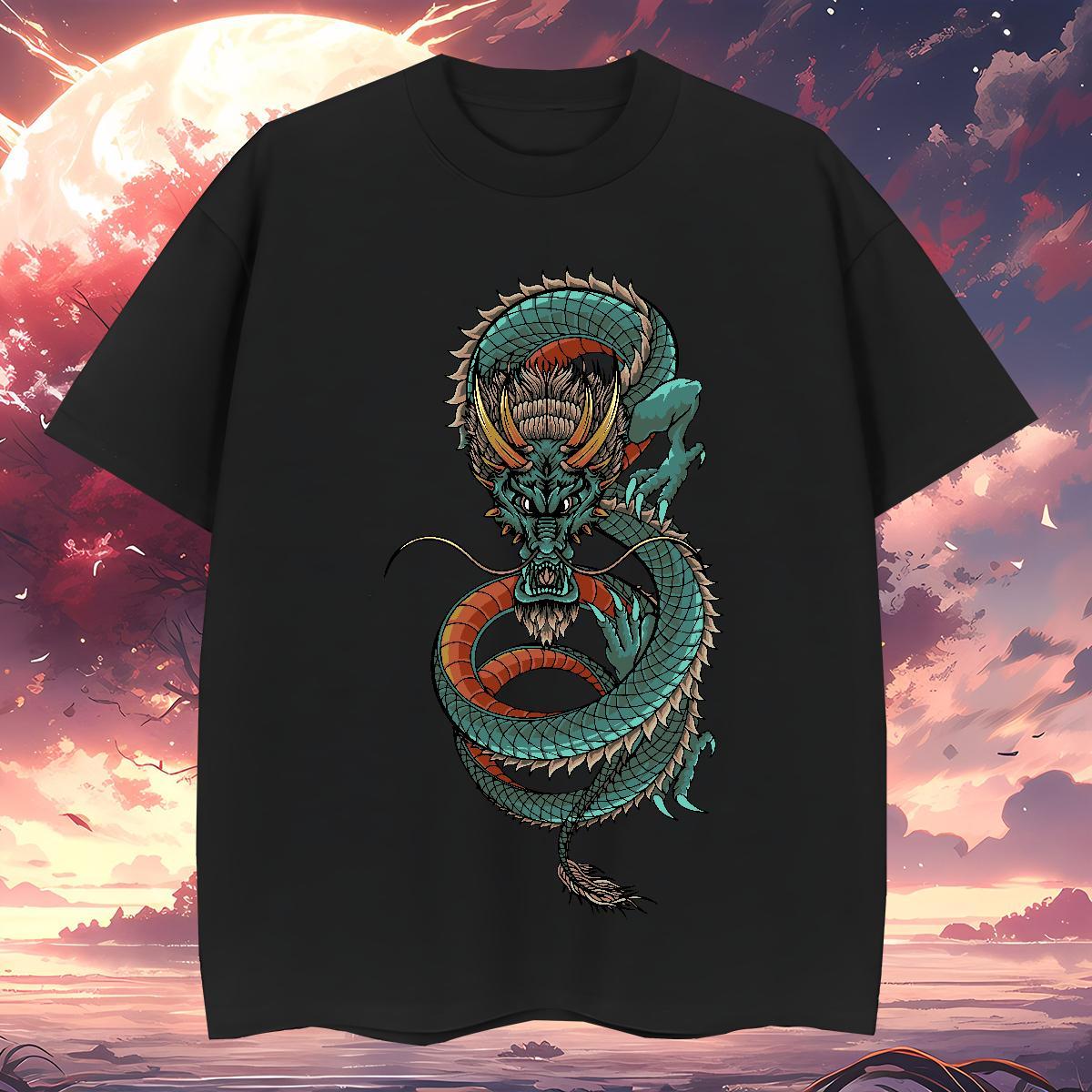 TOP Quality dragon Mens T Shirts Street wear Hip Hop Men Tops Tees 230g Cotton Free Shipping Breathable Crew Neck Asian Size Clothes