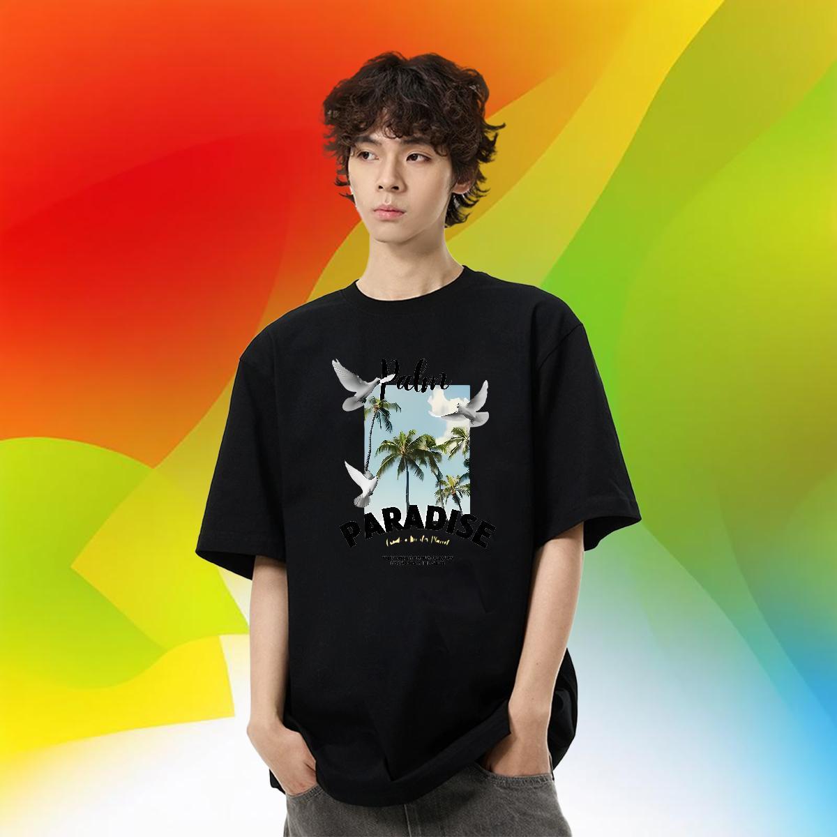 Loose Couples T Shirts Home Outdoor 230g Pure Cotton Black White Crew Neck Breathable tree T-Shirts DIY Customized Tee Shirt