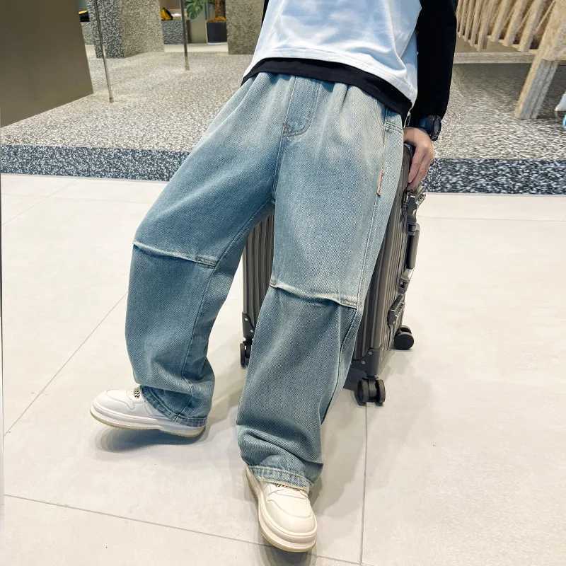 Kids Boys Jeans Blue Elastic Waist Denim Pants 5 6 7 8 9 10 11 12 13 14 Years Old Childrens Clothing Loose Casual Boys TrouserW240819