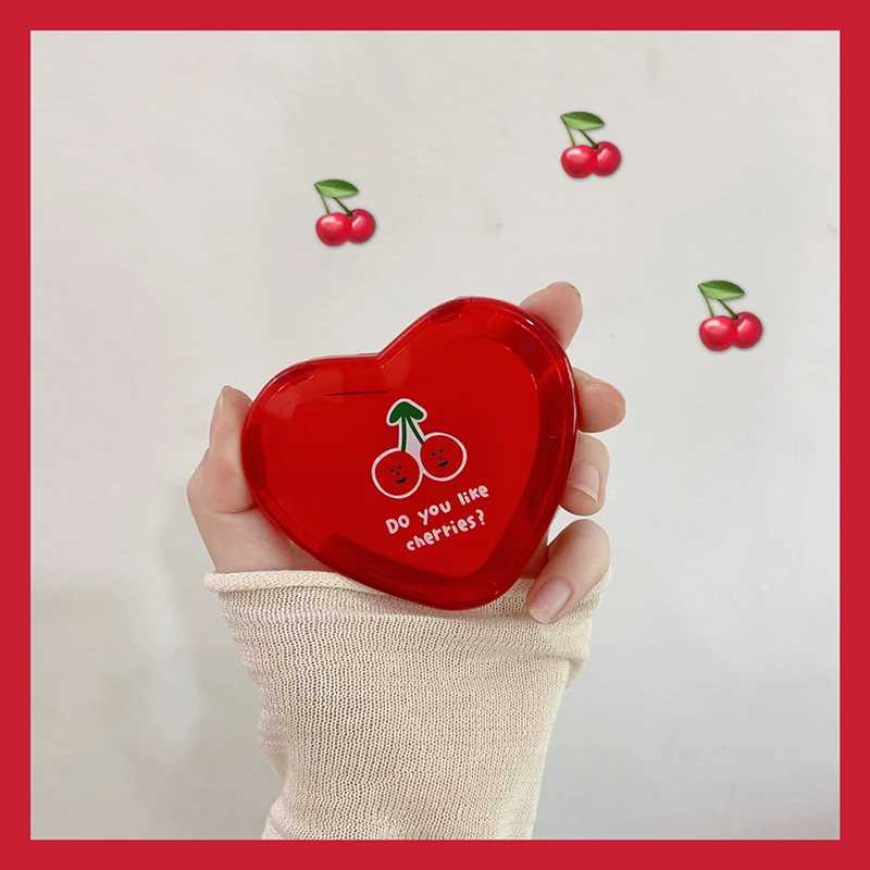 1PCs Heart Shaped Cherry Mini Makeup Mirror Compact Pocket Mirror Portable Double-Sided Folding Cosmetic Mirror Women Gifts Y240819