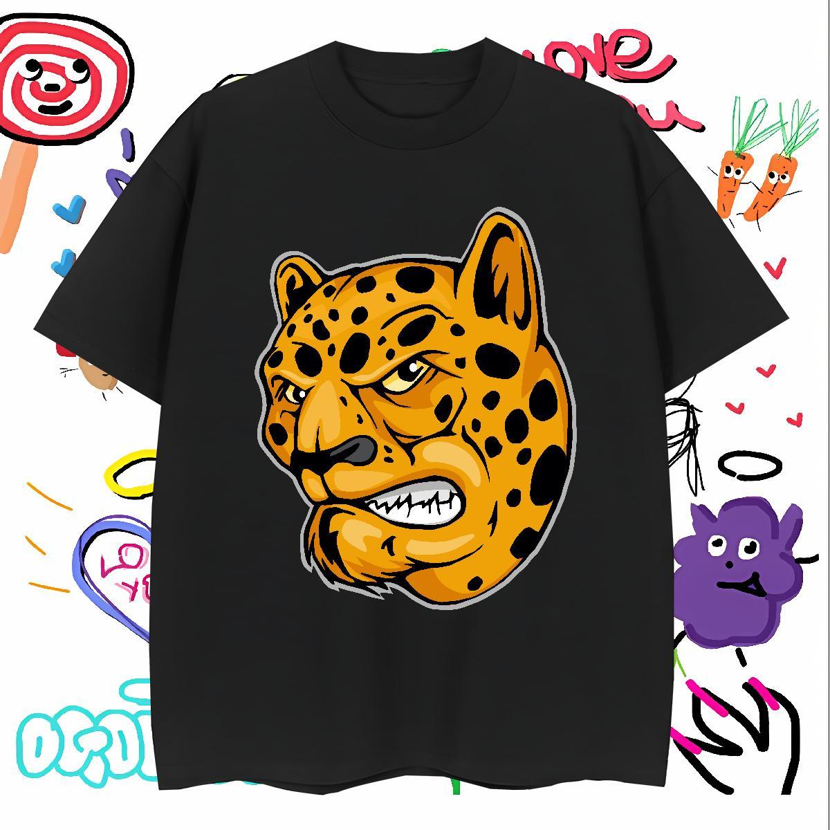 Wholesale T-Shirts leopard Short Sleeve O-Neck Hip Hop Street Skull 230g Cotton Men Clothes T-Shirt Fashion New Top Tees