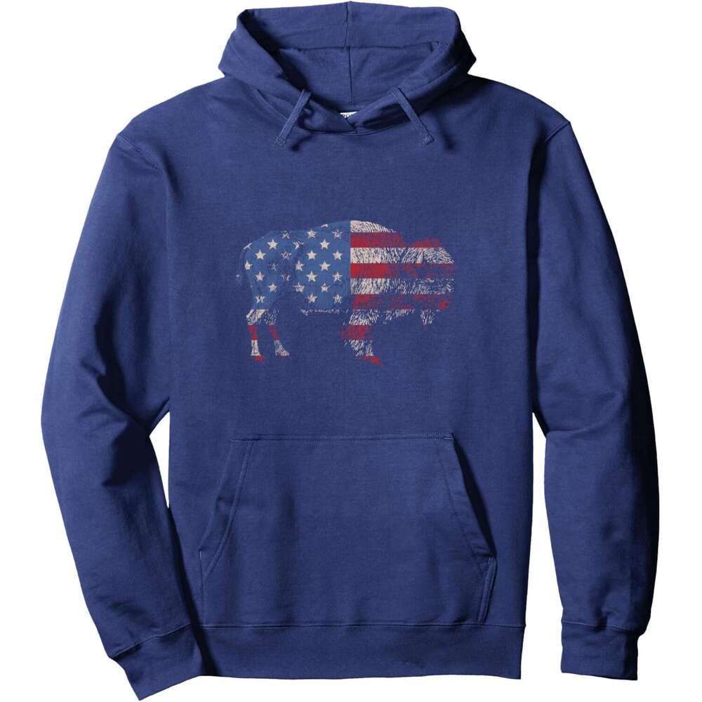 Hoodie for Mens Womens Vintage Retro Bison American Flag Buffalo Simple Pullover Hoodie Hoodies sweatshirt pullover jacket Long sleeve