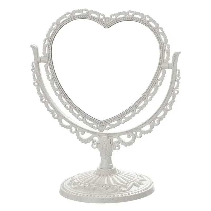 Pink Heart Shape European-Style Retro Make Up Mirror Lovely Girl Oval Princess Cosmetic Creative retro Girls Student Dormitory Y240819