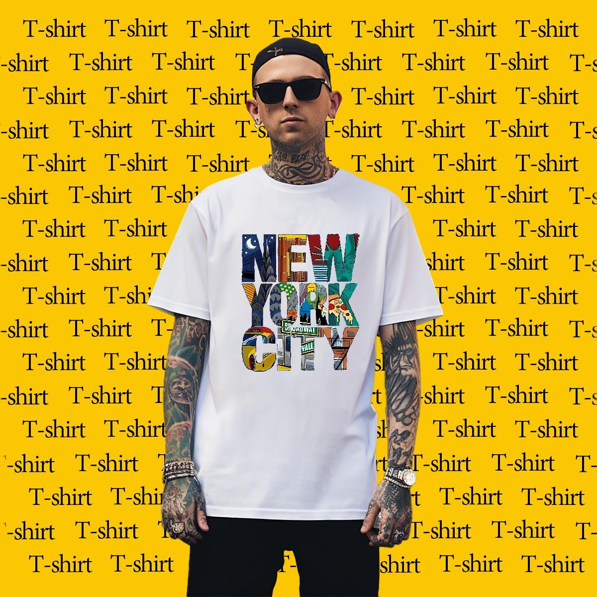 Popular New York T Shirts Men High Street Hip Hop Men Clothes T-Shirt 100% Cotton 230g 2024 New Pure Cotton DIY Printed Tops Shirt