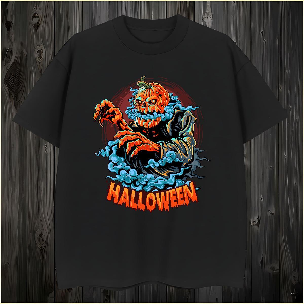 Soft Man T Shirts pumpkin O-Neck Short Sleeve Hip Hop Floral Print 230g Cotton Men Tees Customized Top Tees