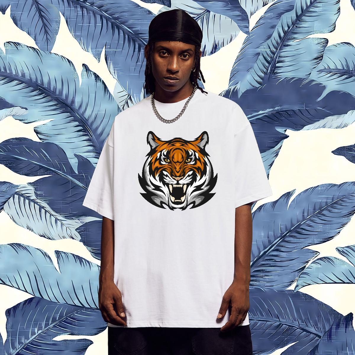 Loose Man T Shirts tiger Pure Cotton Street Custom Anime 100% Cotton 230g Couples T Shirts Classic Casual Clothings
