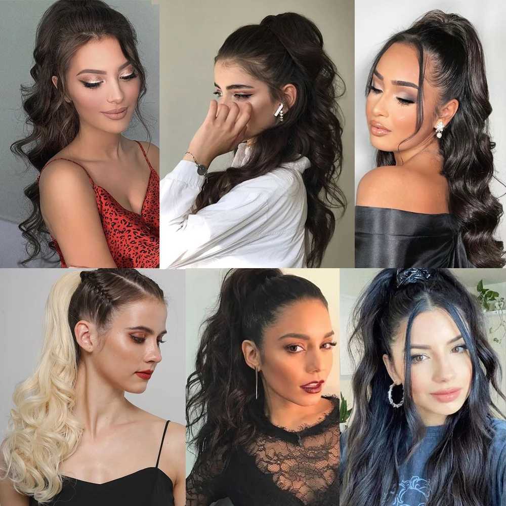 Cape synthetic flexible wrap ponytail blonde Ombre long wave ponytail hair extension wig fake tail hair W240817