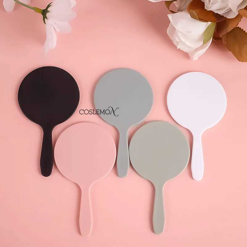 Mirror Cute with Handle Makeup DIY Small Round SPA Salon Compact Mirrors Cosmetic Simple Cute Pink White Makeup Mirror Y240819