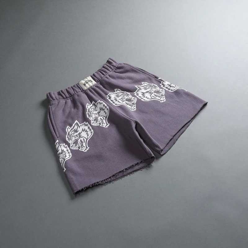 Summer new cotton casual mens five quarter pants printed Wolf head mens shorts outdoor fitness exercise pantsXJ240817