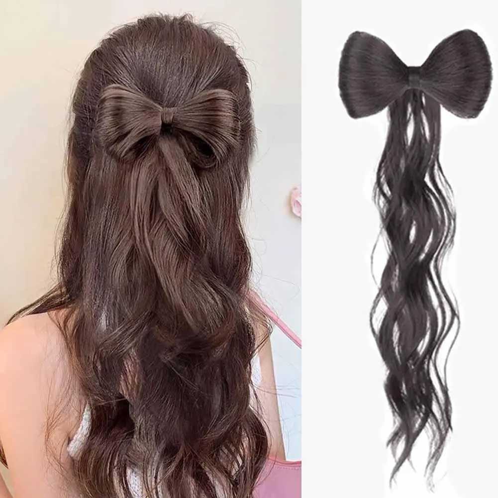 Bow tie half tied ponytail wig suitable for women curly hair grab clip hair bun wig fluffy and wavy ponytail W240817