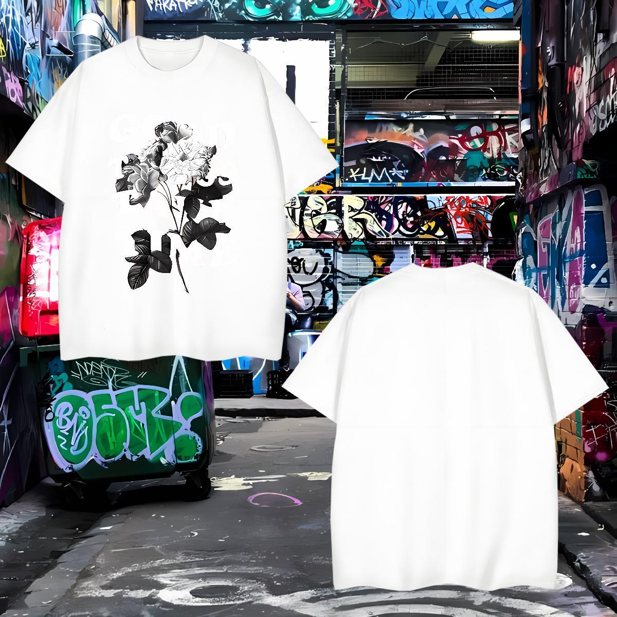 T Shirt For Man 230g 100% Cotton flower Spring Summer Pure Cotton DIY Printed Men Tops Tees Fashion Casual High Quality Wear