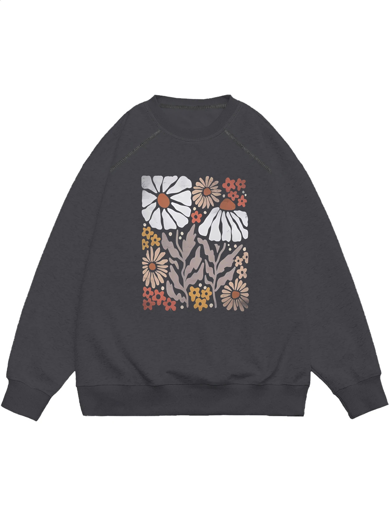 Bohemian floral print sweater collarless casual autumn and winter womens shoulder hoodie 240819