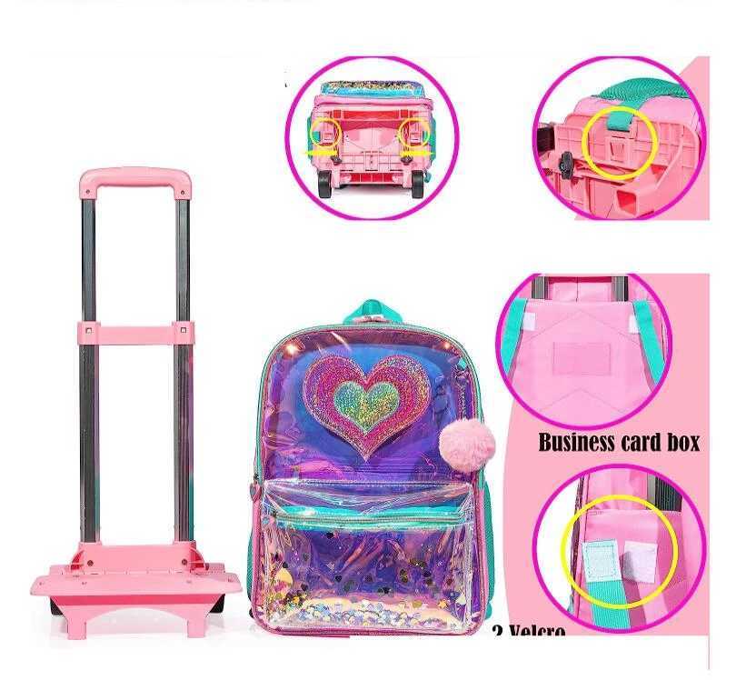 School Trolley Bag Set for girls School Rolling Backpack Bag 2 Wheels School Wheeled Backpack Kids Rolling Backpack Trolley Bags Y240820