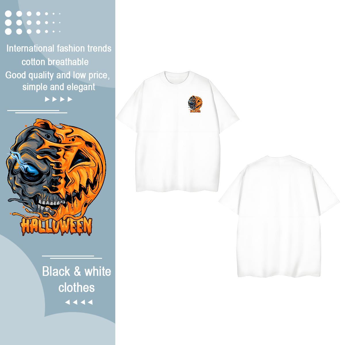 Fashion New Tshirt for Man Woman Halloween Daily Wear 230g Pure Cotton Tops Breathable Crew Neck Classic T shirt Asian Size