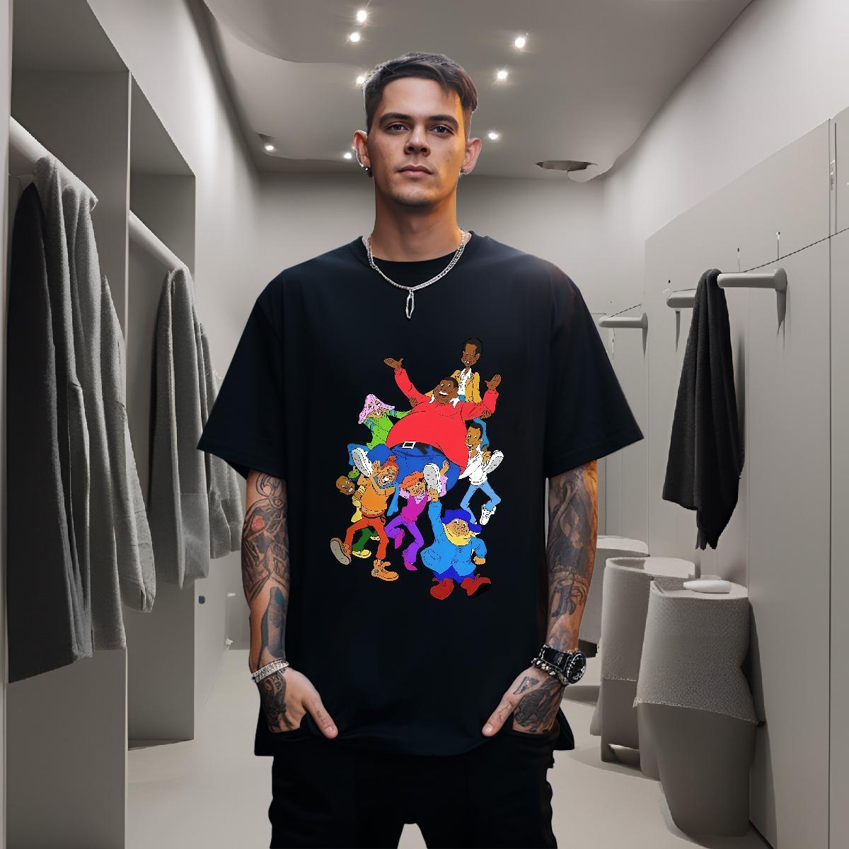 T Shirt For Man 230g Pure Cotton cartoon Hip Hop Street Crew Neck Breathable Custom Printing Tshirts 2024 Summer Unisex Tees Shirts