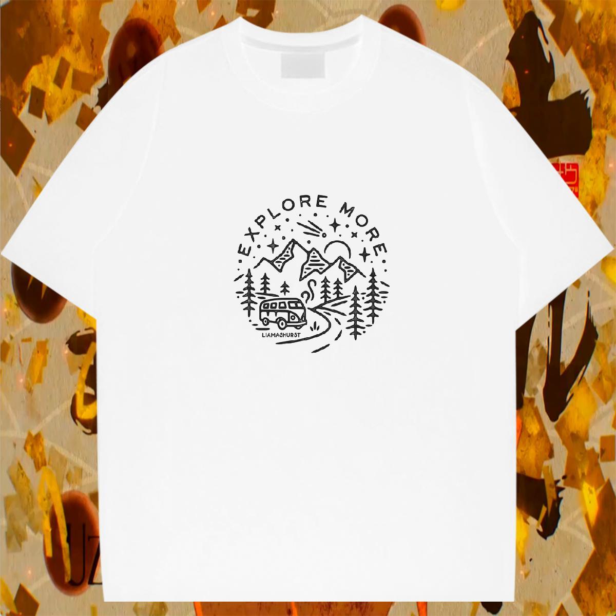 Free Shipping Couples T Shirts Street 230g Pure Cotton Oversized O-Neck Short Sleeve mountains T-Shirts DIY Customized Tops