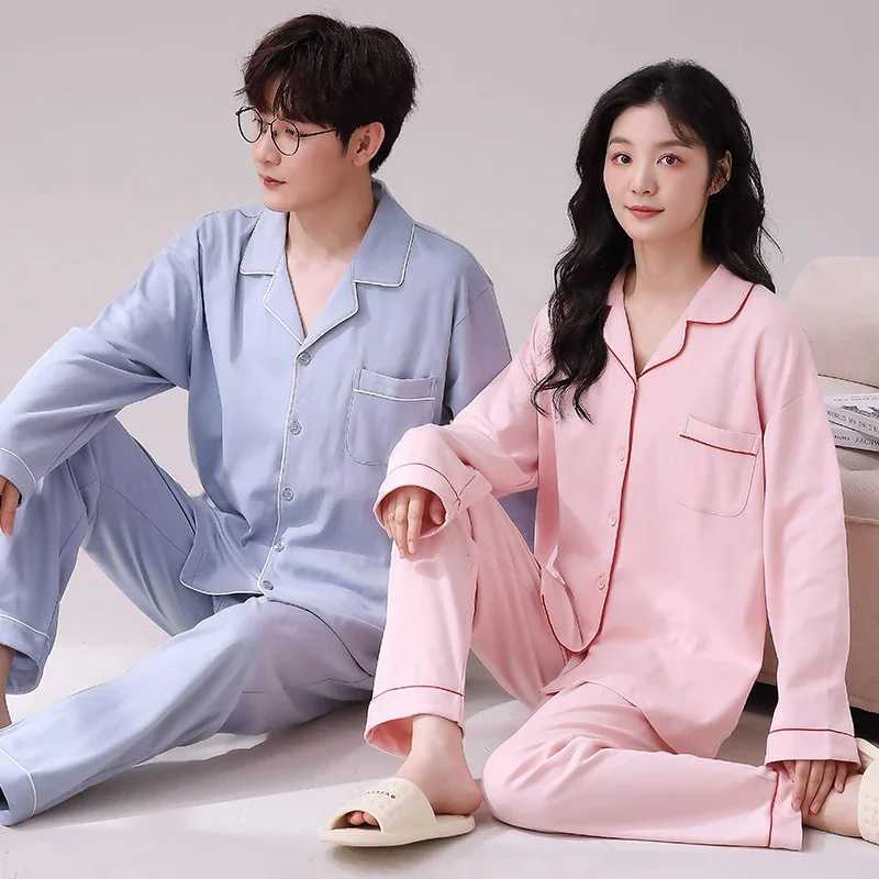 2024 Spring Couple Long Sleeve 100% Cotton Pajama Set Mens Loose Pajama Set Womens Pajama SetW240719