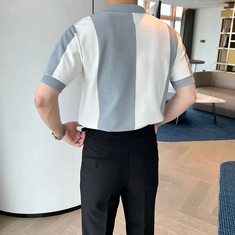 Elegant Fashion Harajuku Slim Fit Ropa Hombre Loose Casual Sport All Match T-shirts Stripe Lapel Collar Short Sleeve Polo Shirts 240819