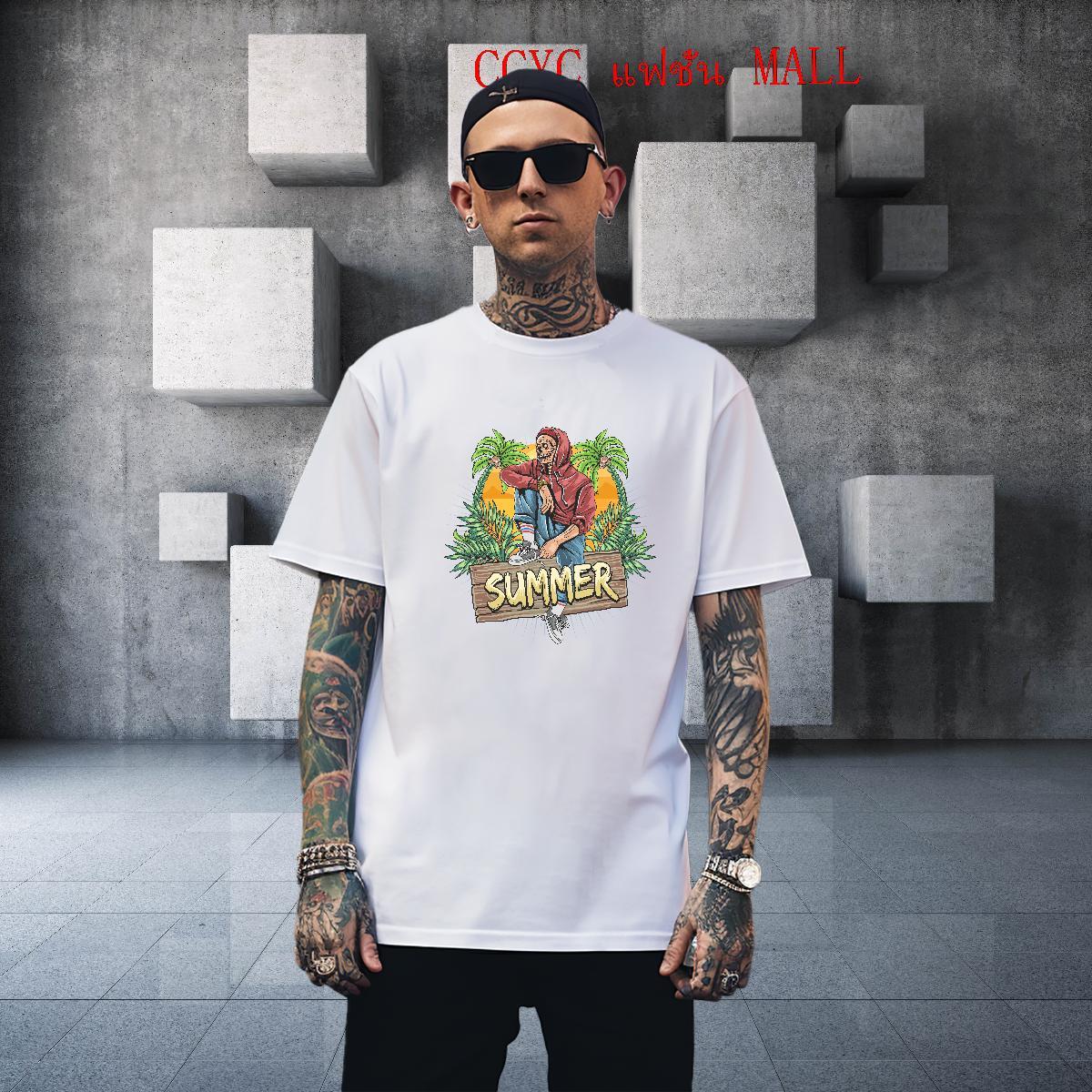 High Quality T-Shirts summer Short Sleeve Soft Daily Wear Cartoon Printing L-4XL 230g 100% Cotton Men Tops Tees 2024 Top Tees