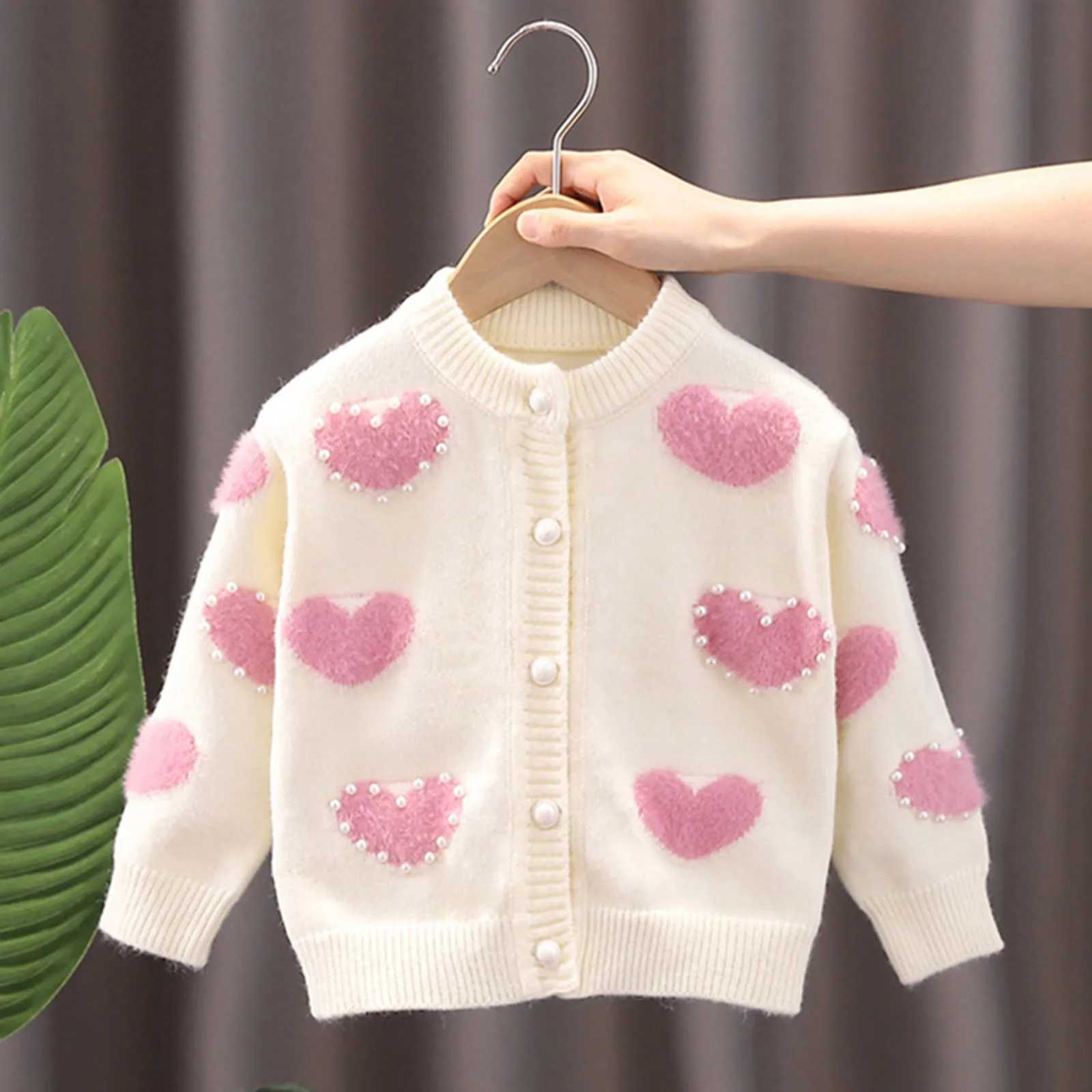 Child Girl 2023 Autumn Mink Love Girl Woolen Cardigan Dress Kids Knit Autumn Winter Long Sleeve Cute Baby Sweater ClothesXJ240819