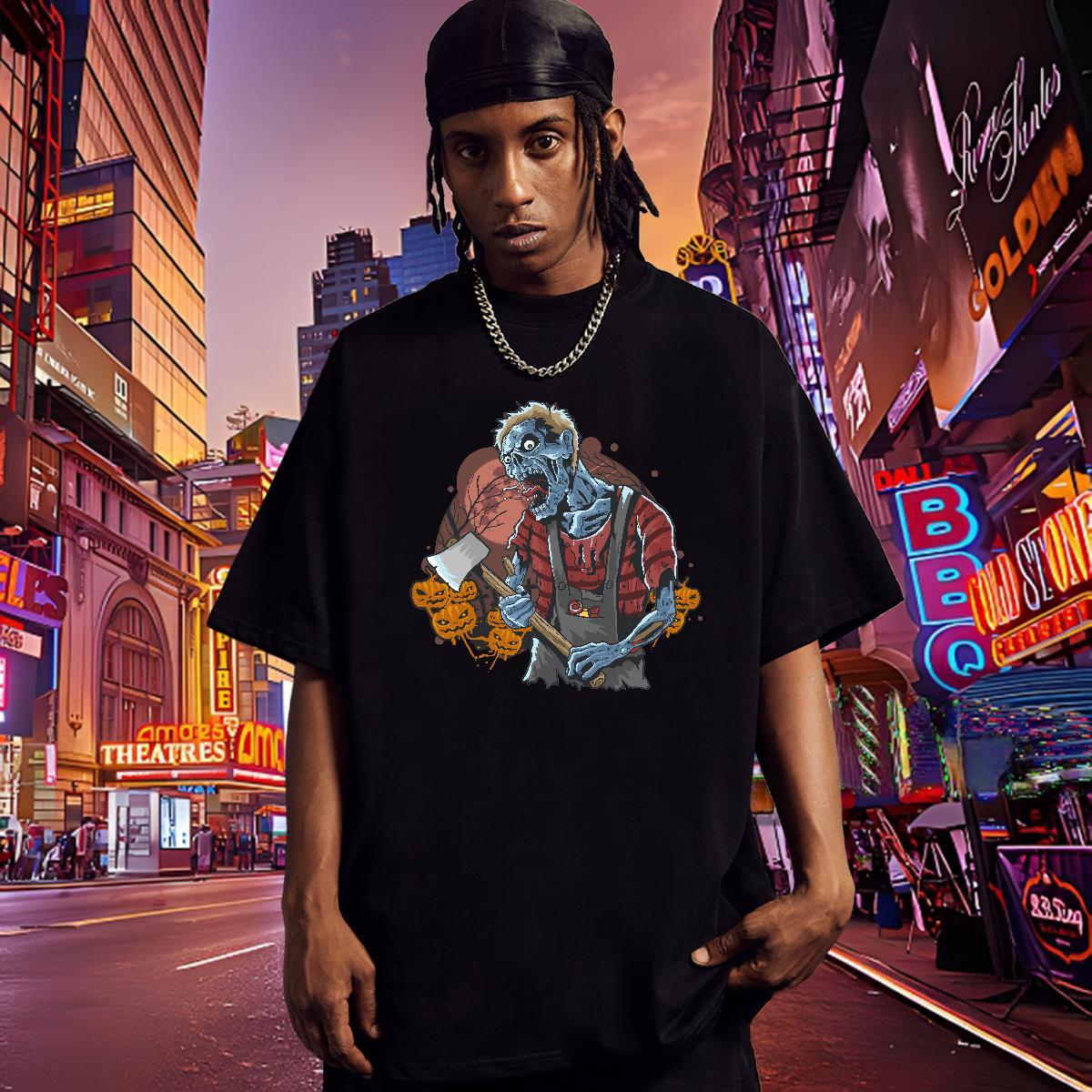 Wholesale Men T Shirts zombie O-Neck Short Sleeve Street Oversized 230g Pure Cotton Mens Tshirts 2024 DIY Tops
