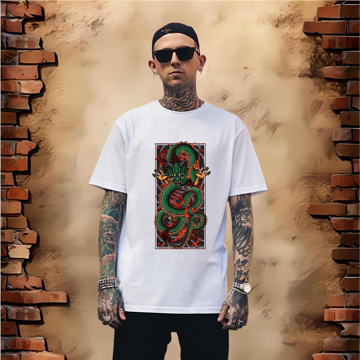 Men T Shirts 230g 100% Cotton dragon Home Outdoor Breathable Short Sleeve Floral Print Tshirt for Man Woman DIY Customized Designer Tops