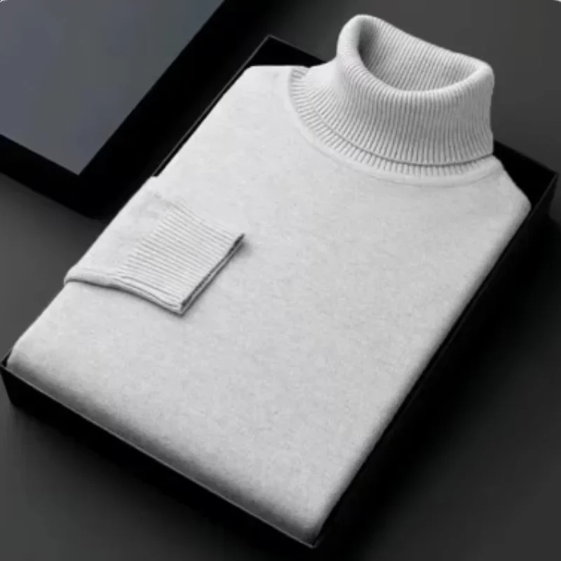 mens highquality knitted high neck sweater autumn and winter long sleeved breathable plus size solid color 240819