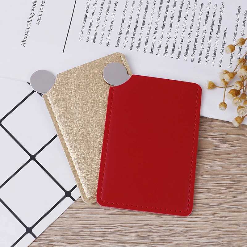 1PC Portable Mini Stainless Steel Unbreakable Makeup Mirror Shatter Proof Card Style Pocket Cosmetic Mirror PU Y240819